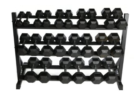 3-Tier Storage Rack with Complete Hex Dumbbells