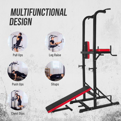 Power Tower Dip Station with Pull-Up Bar and Bench