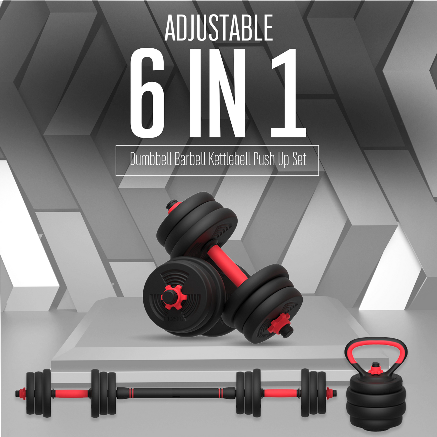 30KG and 40KG SET Adjustable 6 in 1 Dumbbell Barbell Kettlebell Push-Up Set