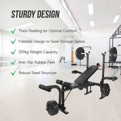 Weight Bench Adjustable with Barbell Rack (Foldable)