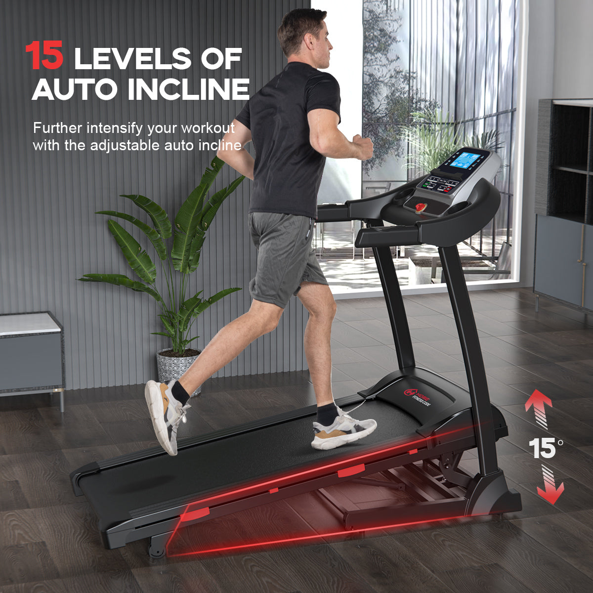 Folding Treadmill 3.0HP Walking Running Machine 1-16KM/H with 0-15% Auto Incline, Bluetooth Music, 18 Programs