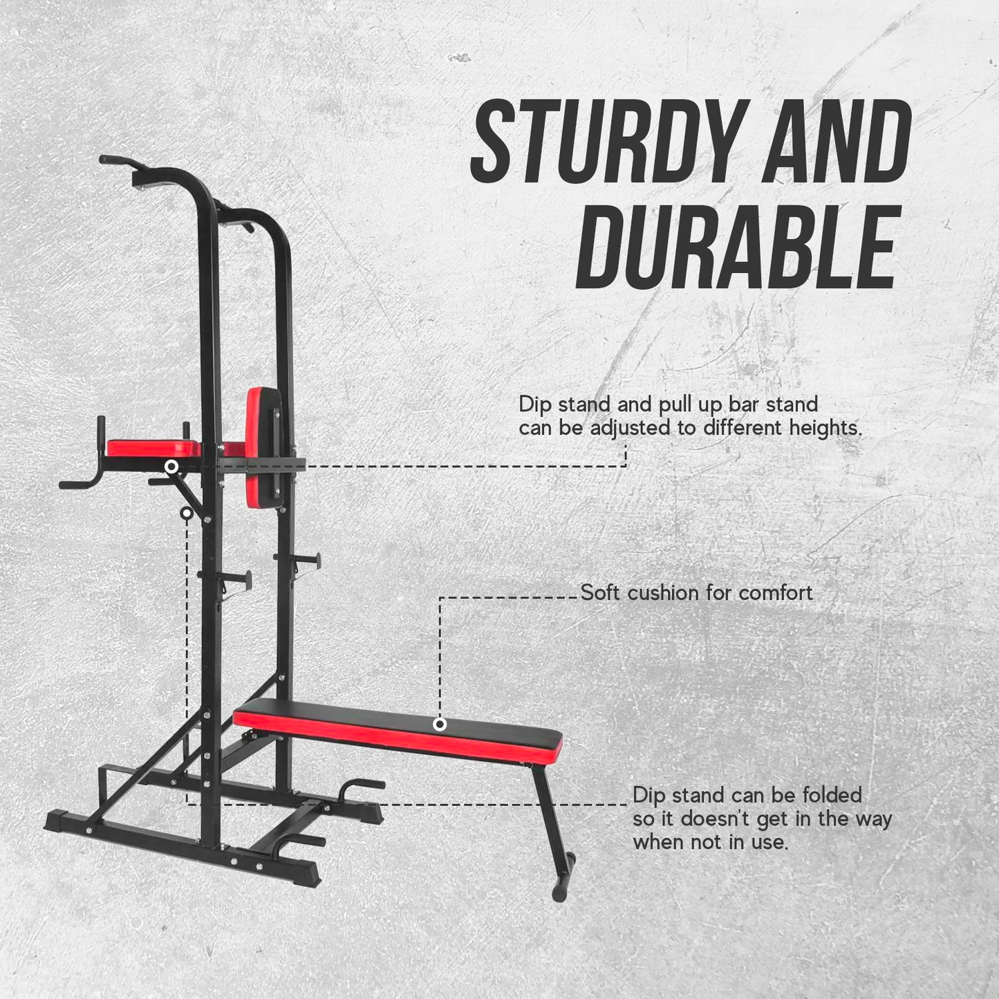 Power Tower Dip Station with Pull-Up Bar and Bench