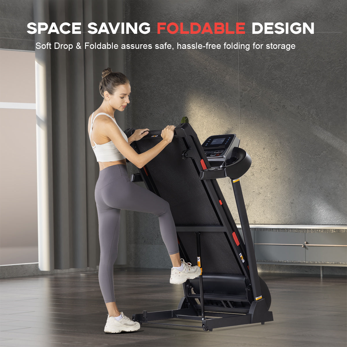 Folding Treadmill 3.0HP Walking Running Machine 1-16KM/H with 0-15% Auto Incline, Bluetooth Music, 18 Programs